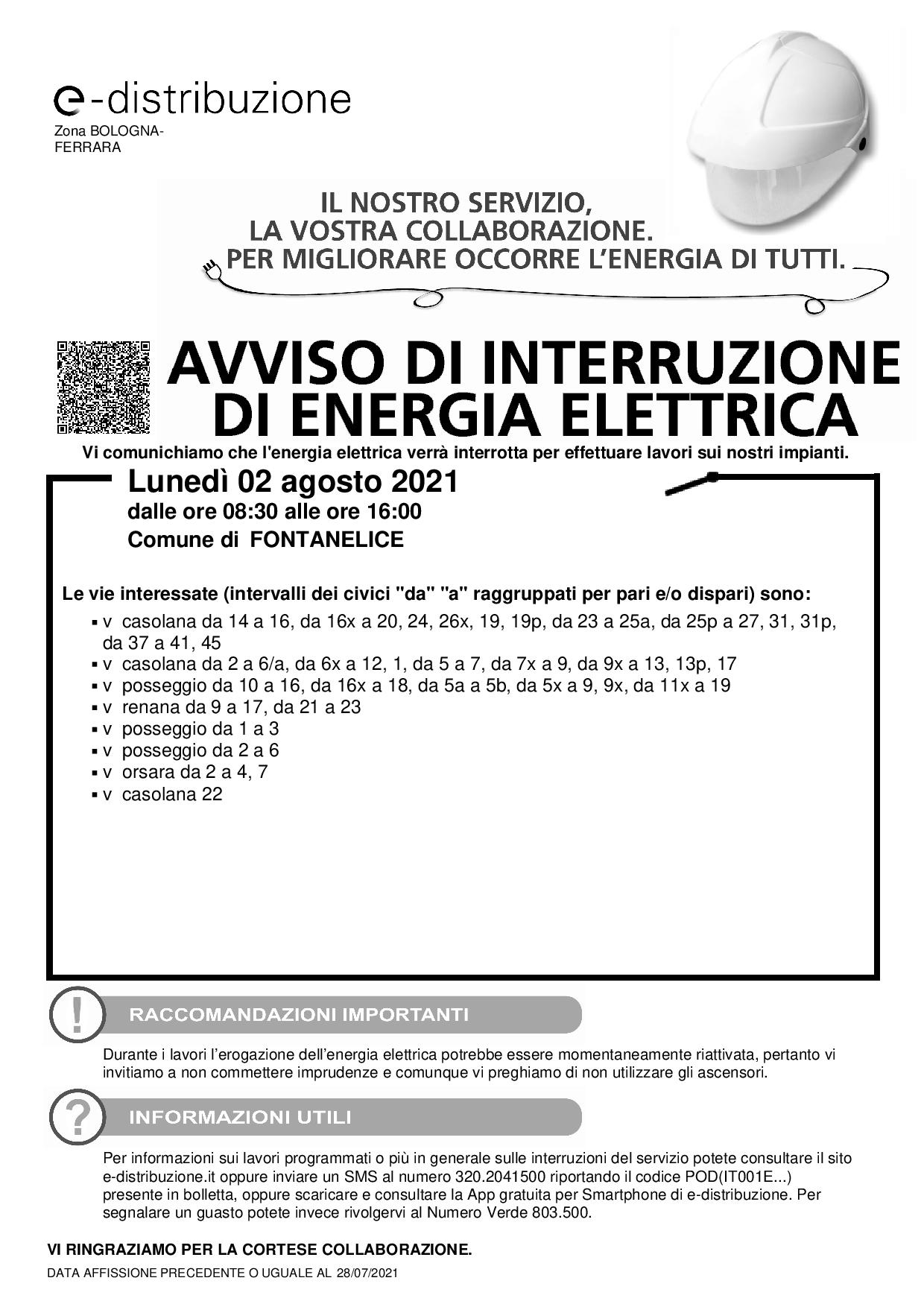 Avviso di interruzione energia elettrica