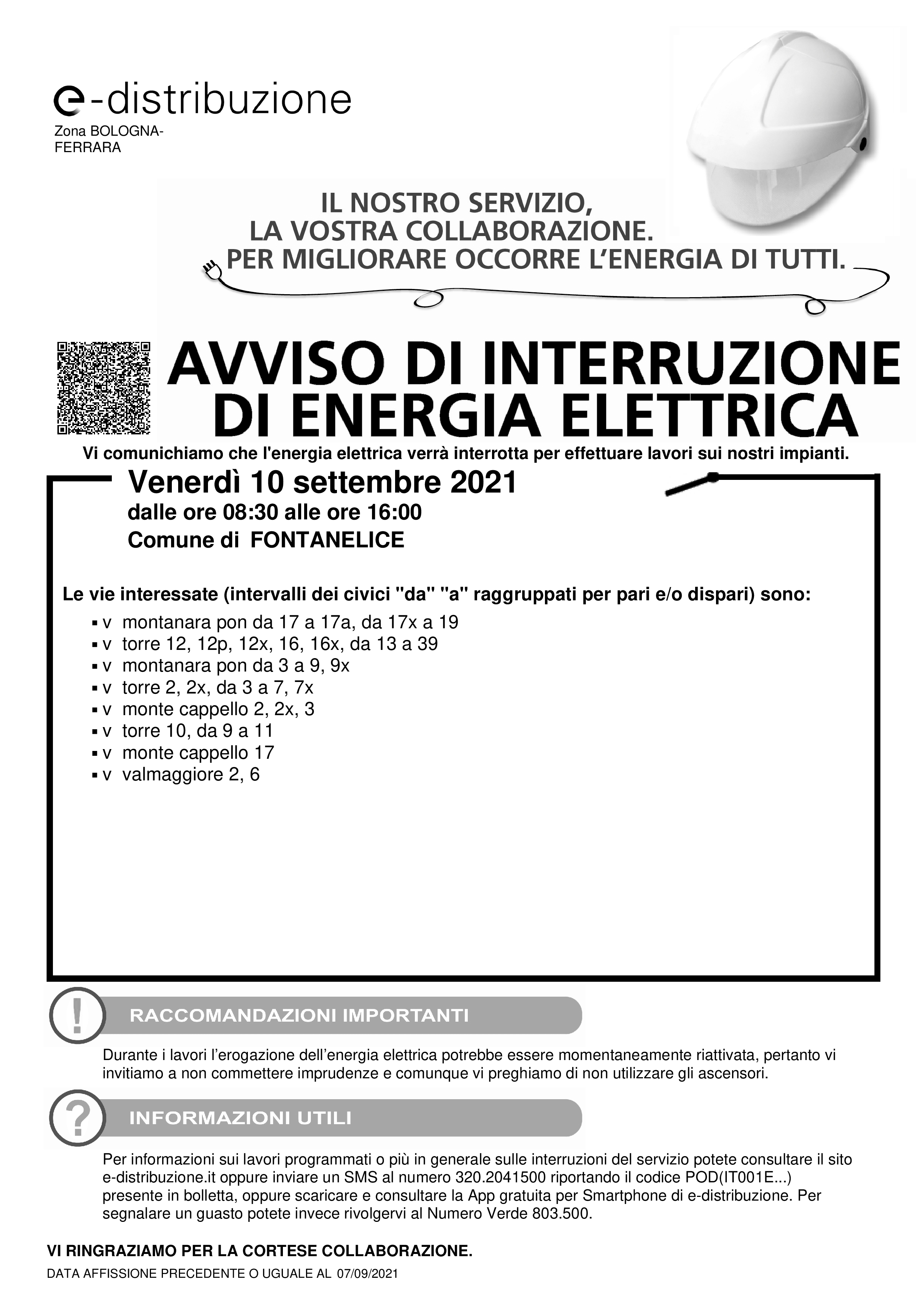 Avviso di interruzione energia elettrica