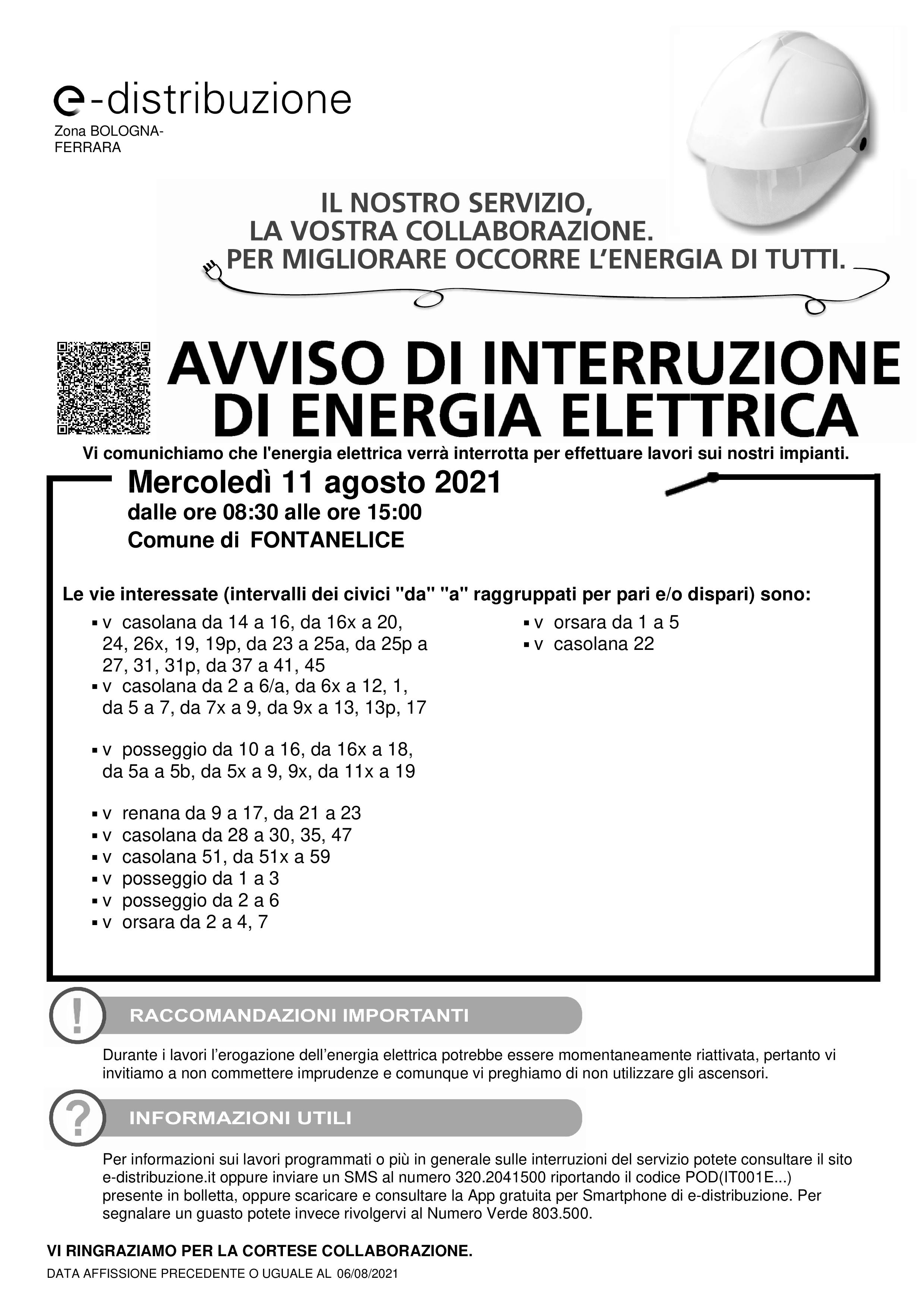 Avviso di interruzione energia elettrica