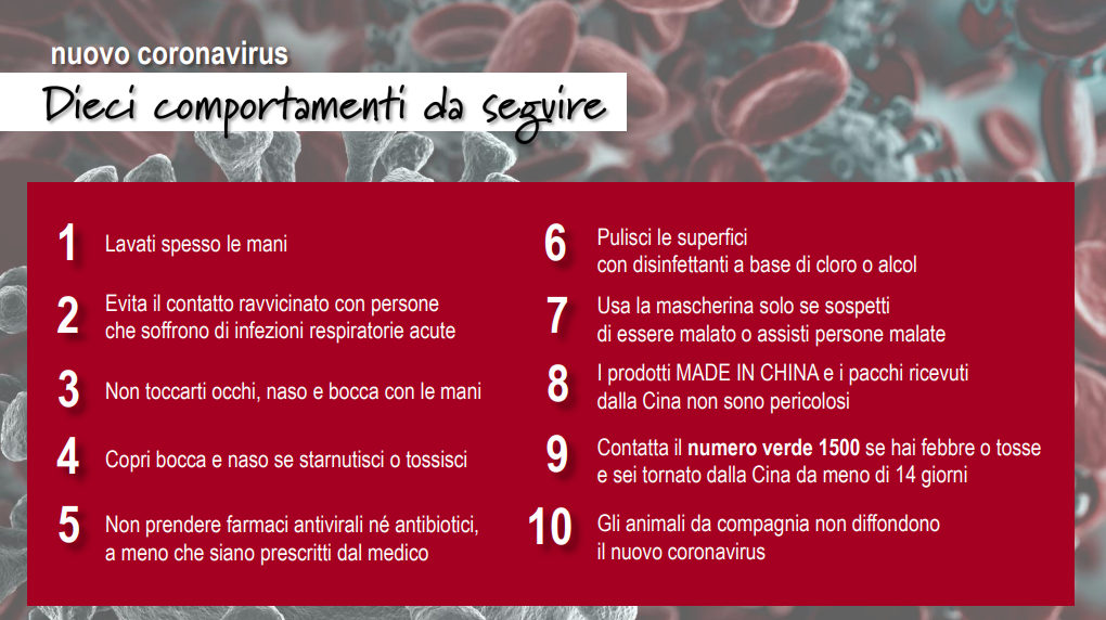 Coronavirus - Direttiva del Ministero della Salute e Norme di comportamento