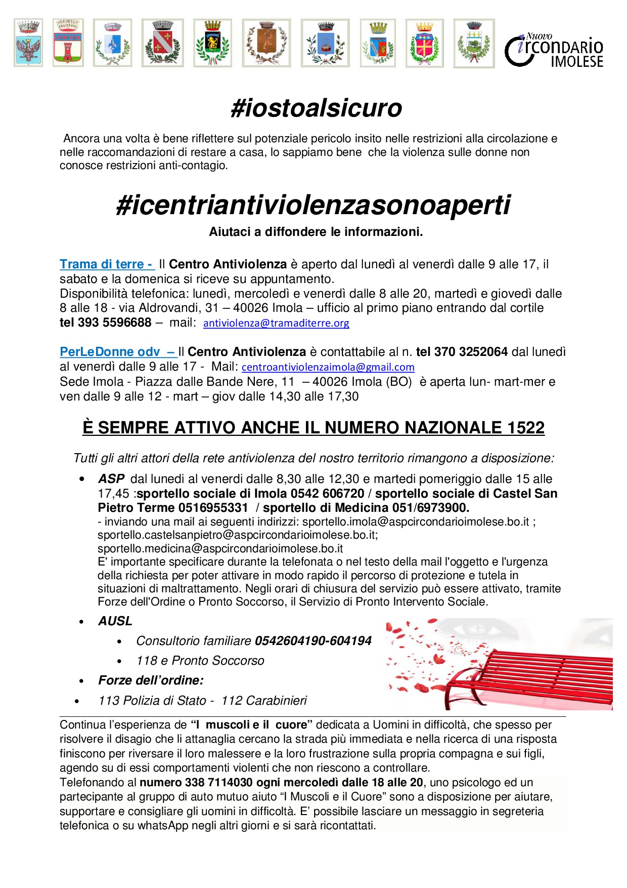 I CENTRI ANTIVIOLENZA SONO APERTI